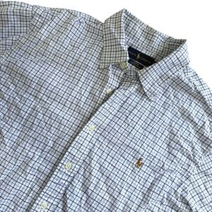 Ralph Lauren Slim‎ Fit Stretch Oxford Blue Windowpane Plaid Button Down Shirt XL